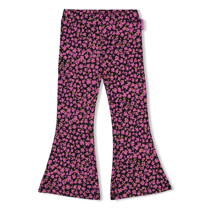 Meisjes Flared broek AOP - Flowers For Life van Jubel in de kleur Marine in maat 128.