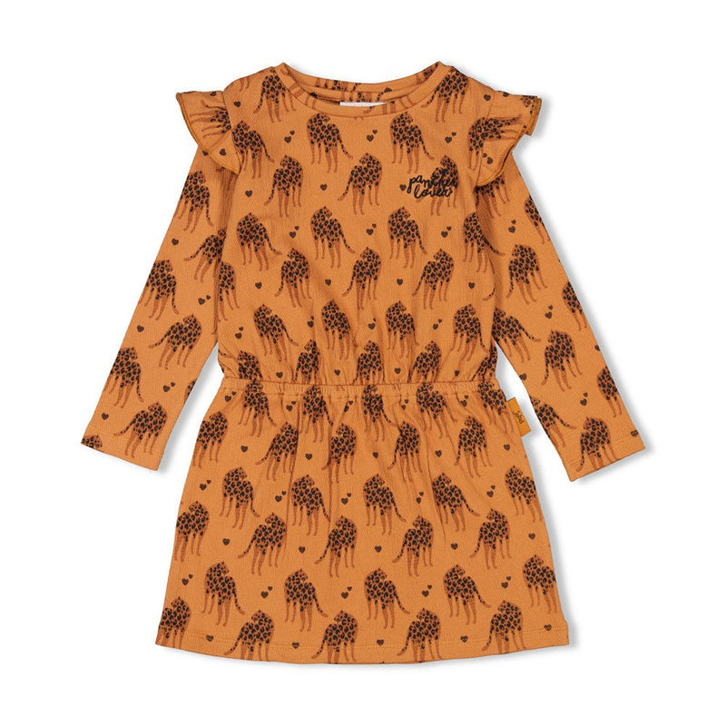 Meisjes Jurk AOP - Color Me Panther van Jubel in de kleur Bruin in maat 128.