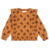 Meisjes Longsleeve ruches AOP - Color Me Panther van Jubel in de kleur Bruin in maat 128.