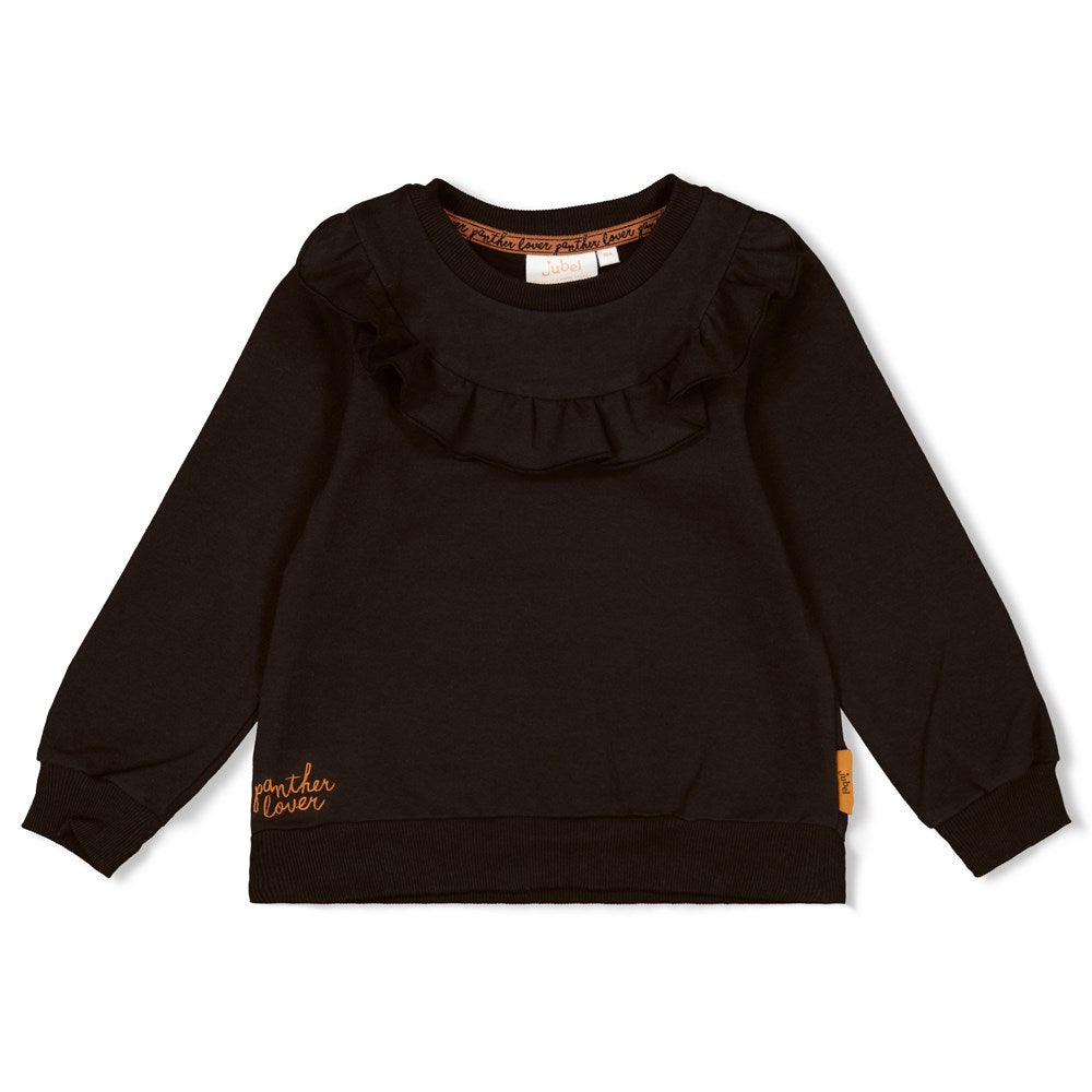 Meisjes Sweater ruches - Color Me Panther van Jubel in de kleur Zwart in maat 128.