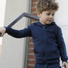 Jongens Cardigan with hood van Koko Noko in de kleur Blue in maat 128.
