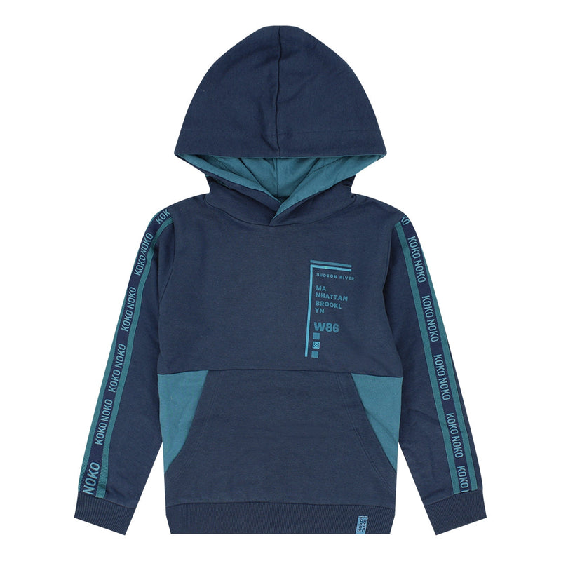 Jongens Sweater with hood van Koko Noko in de kleur Blue in maat 128.