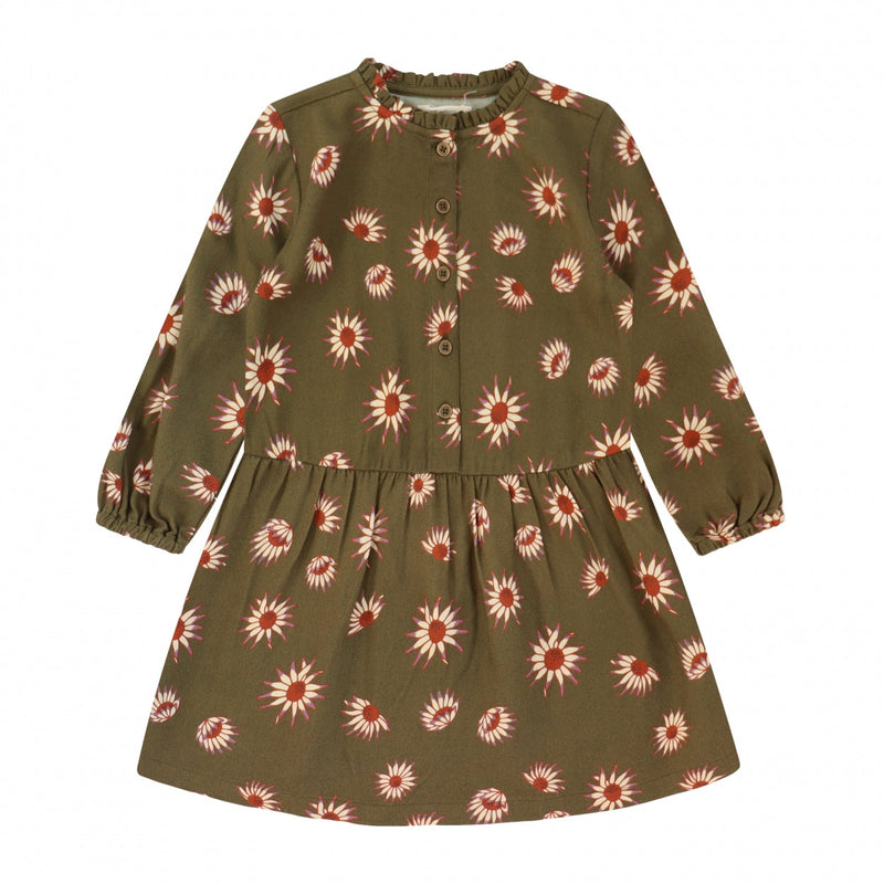 Meisjes Jurk Wild Daisy | Dawn van Your Wishes in de kleur Dark Olive in maat 92.