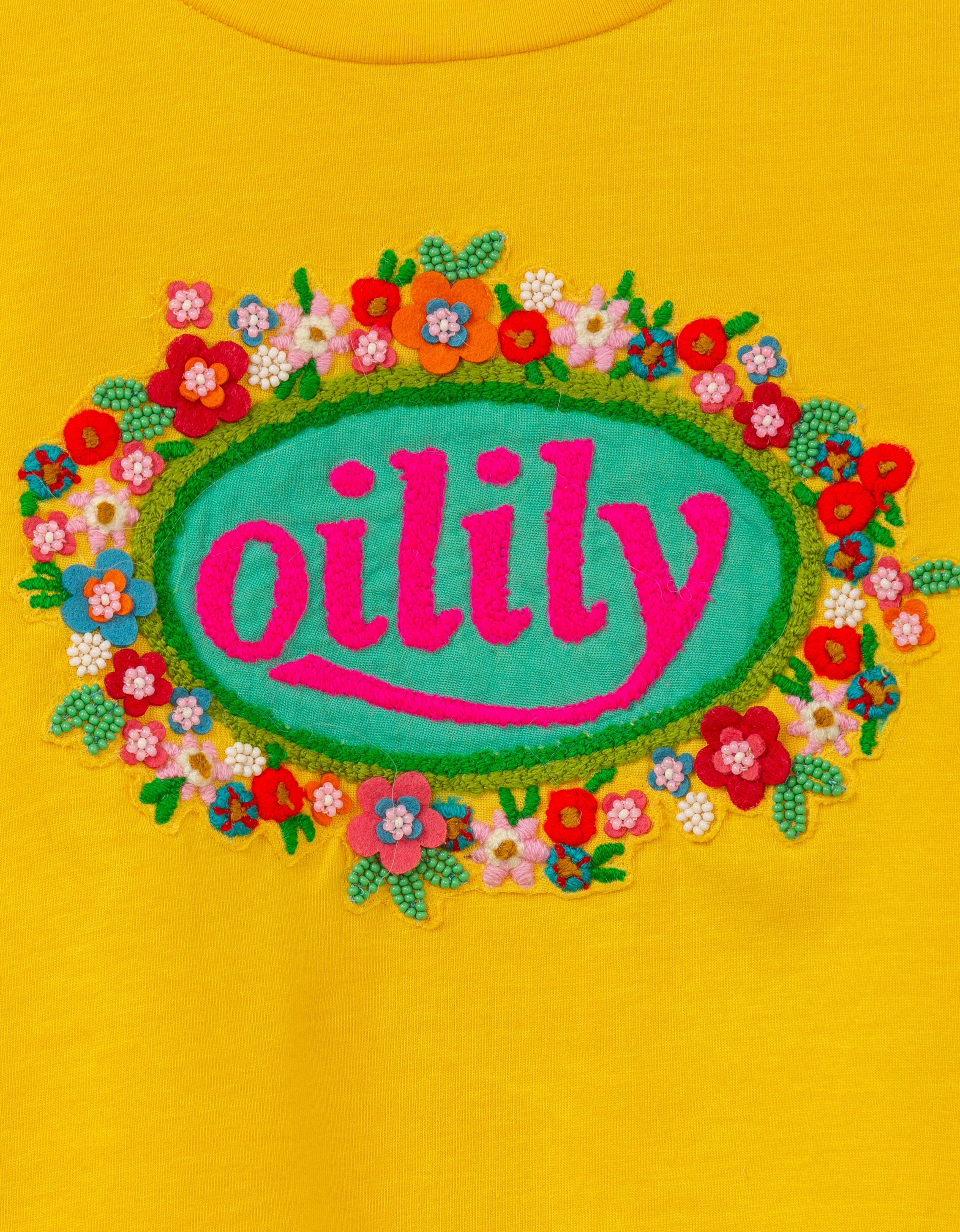 Oilily Tairy T-shirt 47 Solid jersey with artwork Felt flowers logo