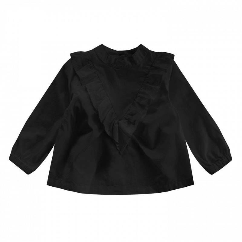 Meisjes Blouse Ruffle - Cynthia - black van Your Wishes in de kleur Black in maat 134/140.