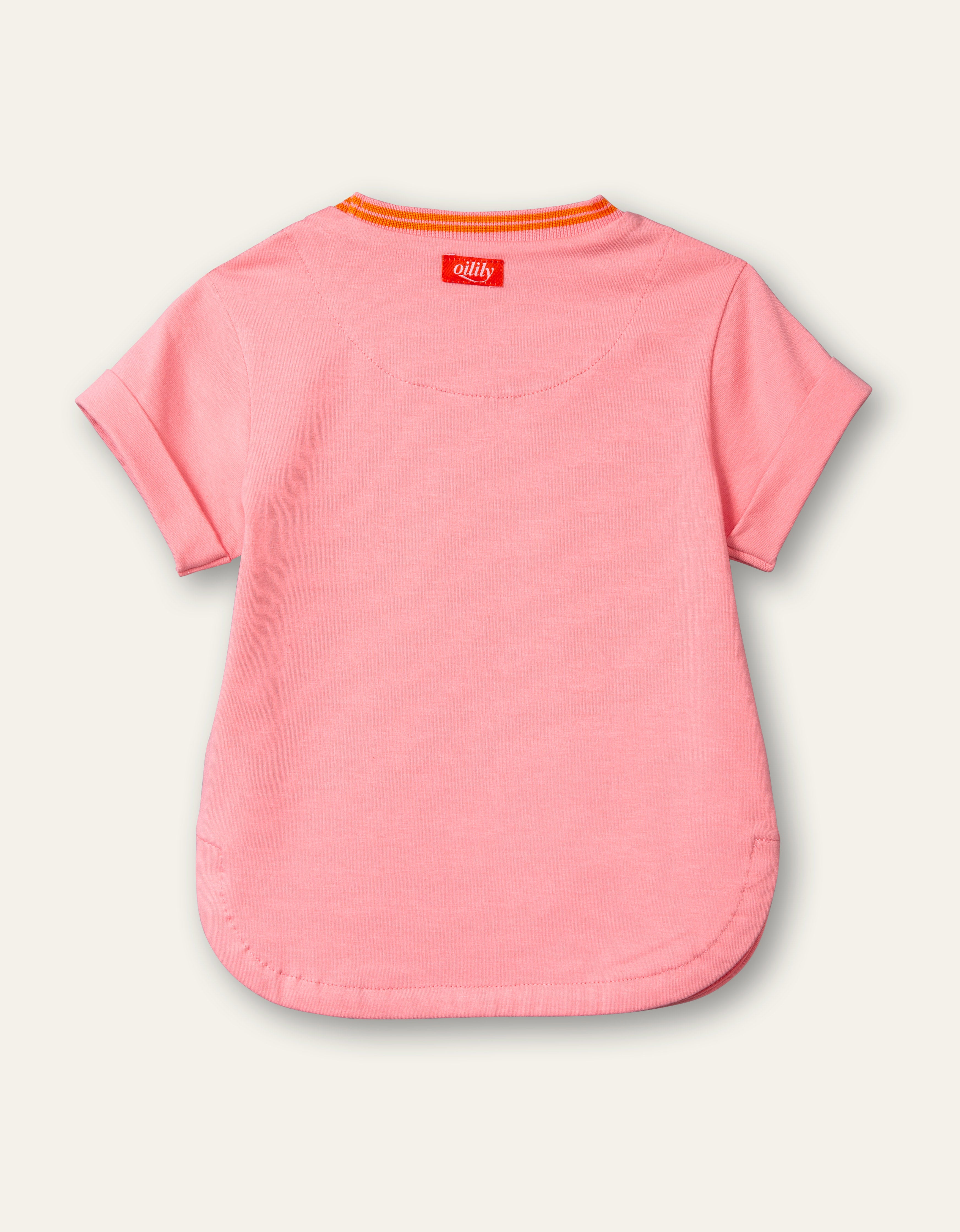 Oilily Terrific T-shirt 32 geranium pink with woven labels pocket