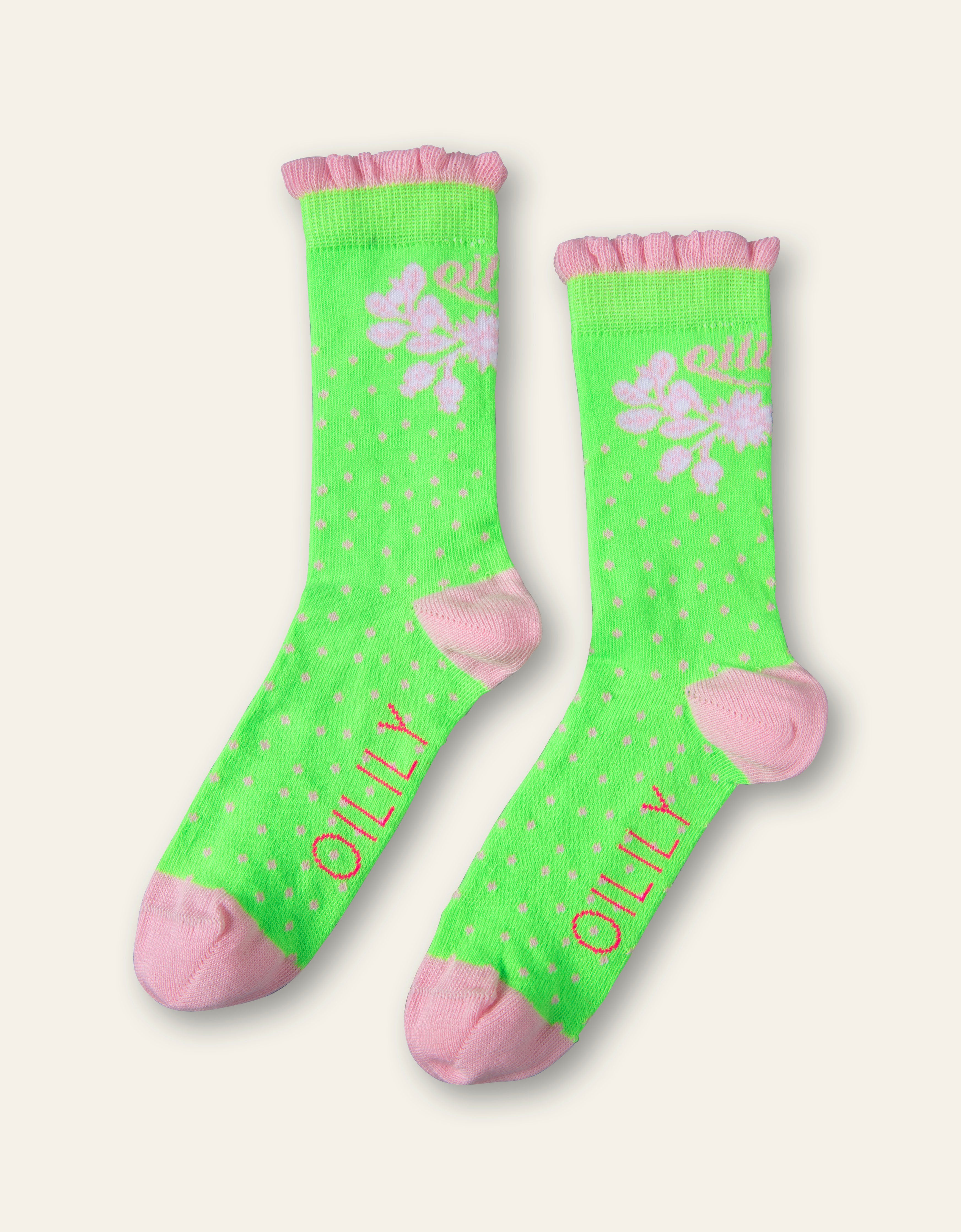 Oilily Macarena ankle socks 79 lime with dots and leaves Oilily