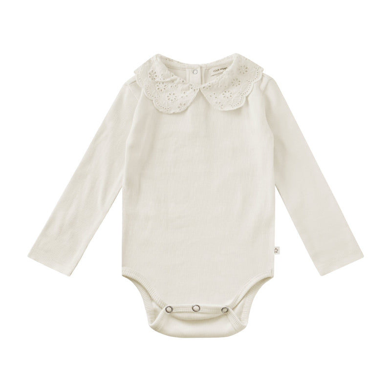 Meisjes Romper Jadee | Rib van Your Wishes in de kleur Ecru in maat 74.