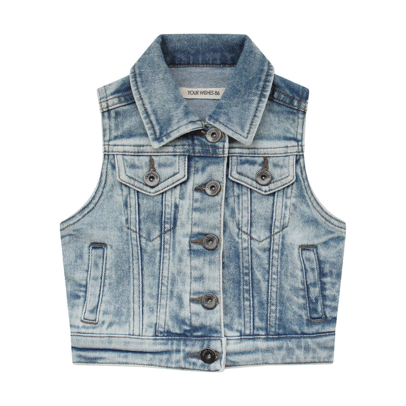 Meisjes Denim gilet Ambra | Stretch Denim van Your Wishes in de kleur Sky Blue in maat 134-140.