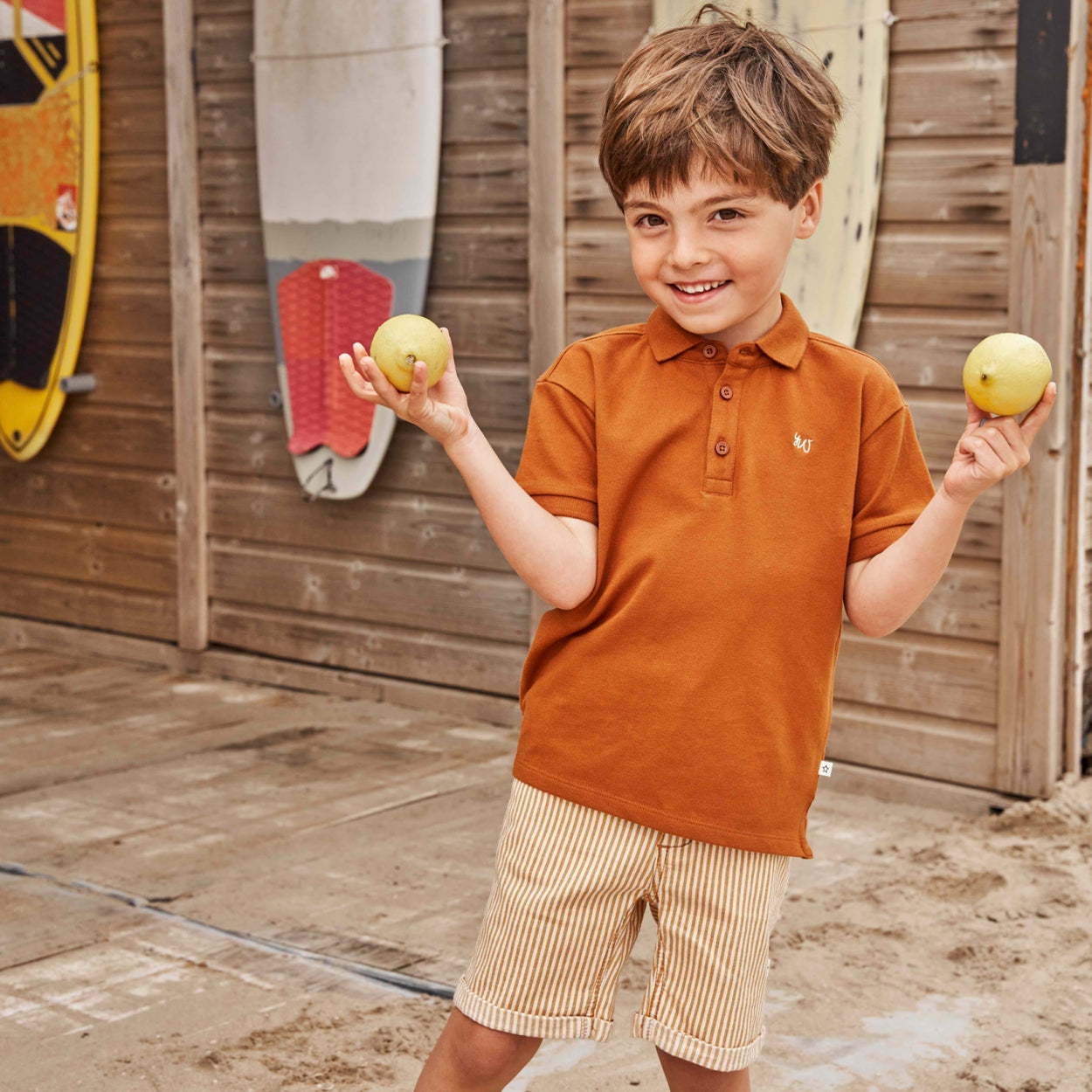 Jongens Shorts Striped Largo | Dane van Your Wishes in de kleur Warm Yellow in maat 134/140.