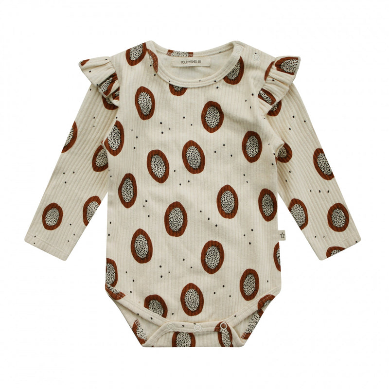 Meisjes Romper Papajas | Amy van Your Wishes in de kleur Apricot Brandy in maat 68.