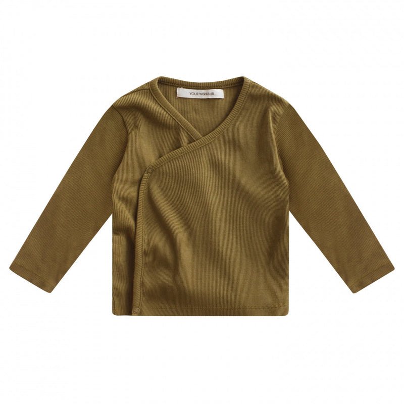 Jongens Overslagshirt Fine Rib | Ali van Your Wishes in de kleur Plantation in maat 68.