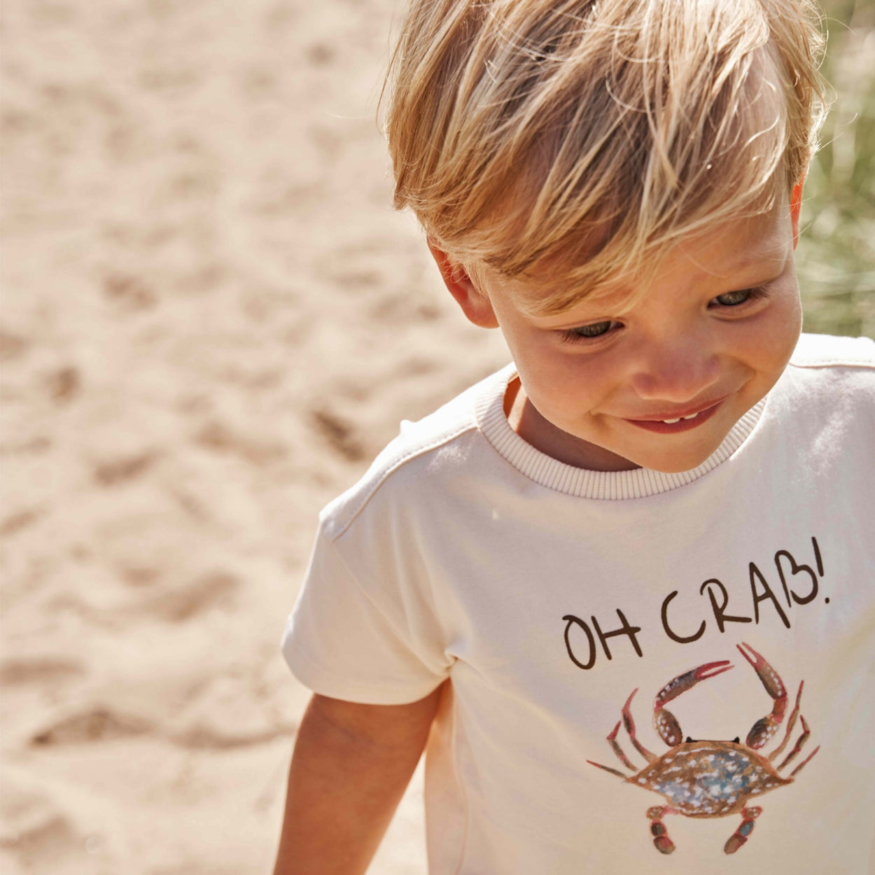 Jongens T-Shirt Oh Crab | Adri van Your Wishes in de kleur Ivory in maat 92.