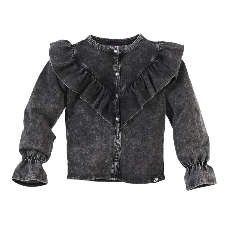 Meisjes Longsleeve Aniek van Z8 in de kleur Stonewash black in maat 140/146.