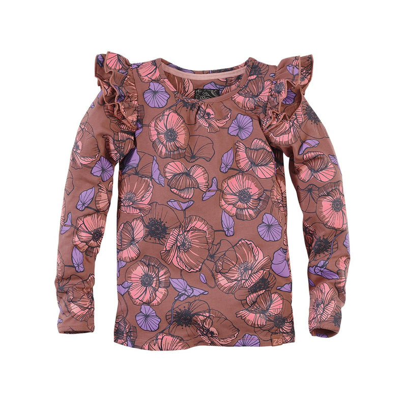 Meisjes Longsleeve Elly van Z8 in de kleur Rusty rust/AOP in maat 140/146.