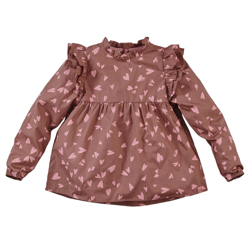 Meisjes Jurk lange mouw Lilly van Z8 in de kleur Rusty rust/AOP in maat 140/146.