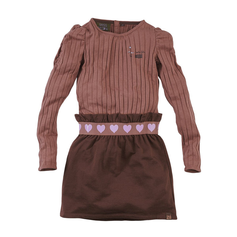 Meisjes Jurk lange mouw Sannah van Z8 in de kleur Rusty rust/Dark choco in maat 140/146.